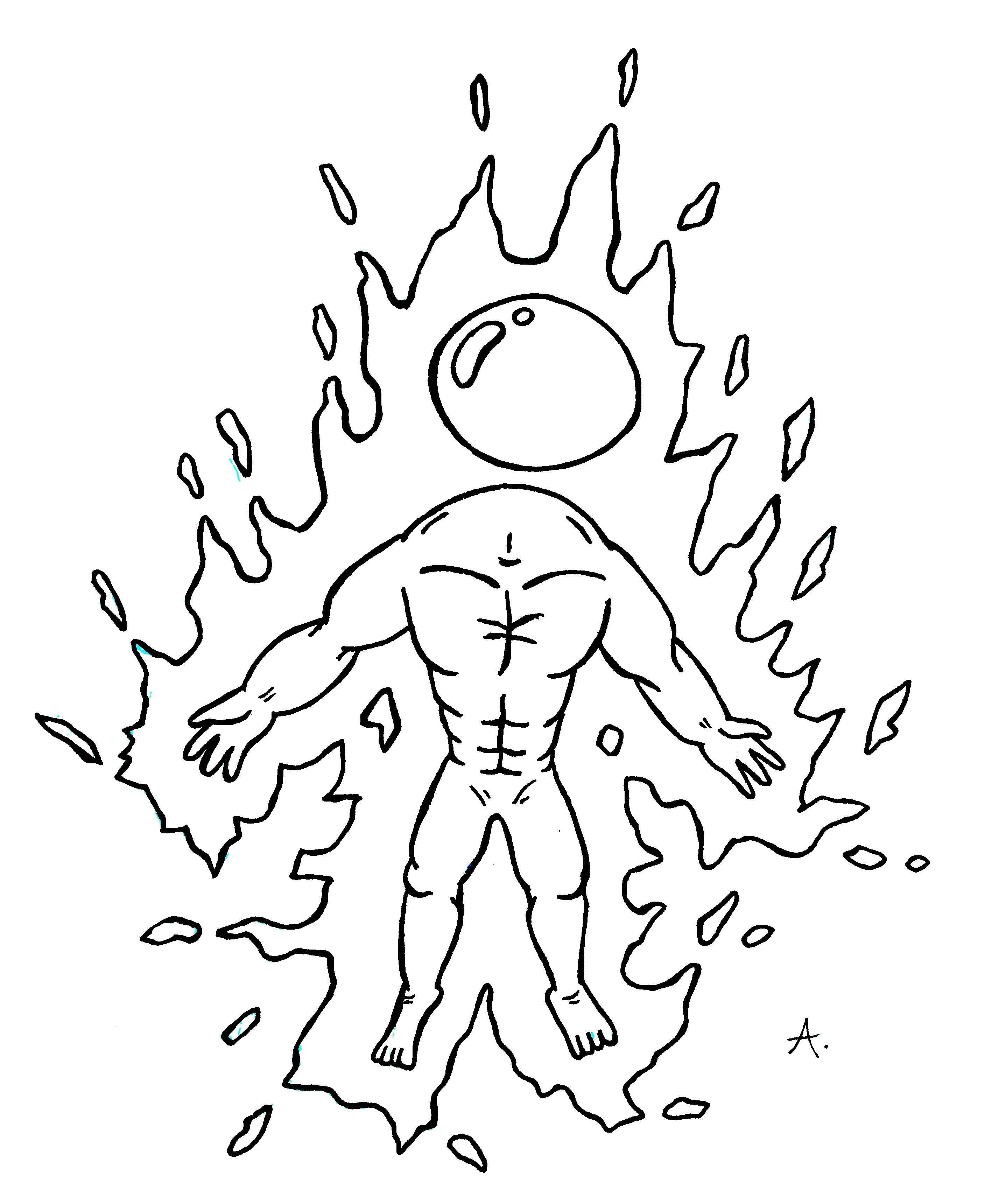 Ink drawing depicting the mysterious origin story of a cartoon creature coming to life