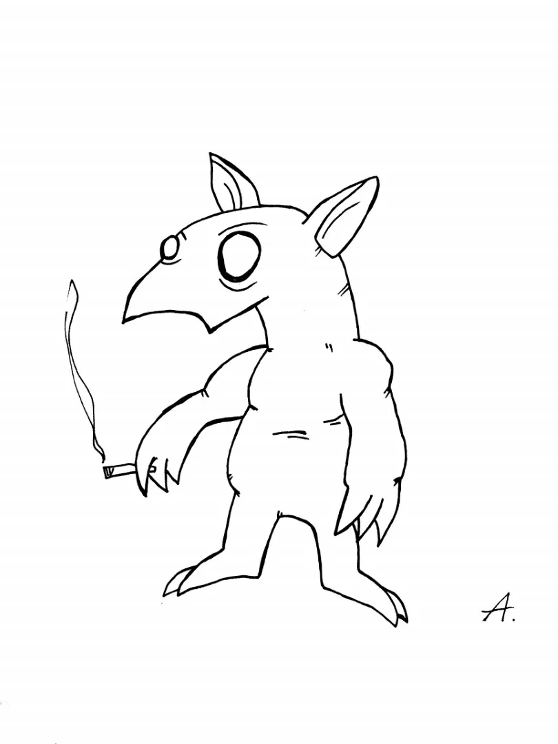 Ink drawing of a toxic poisonous cartoon creature dripping with dangerous glowing venom