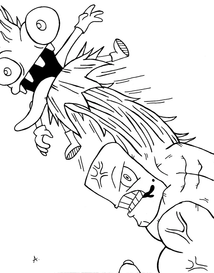 Ink drawing of a determined character punching their way out of a tough situation