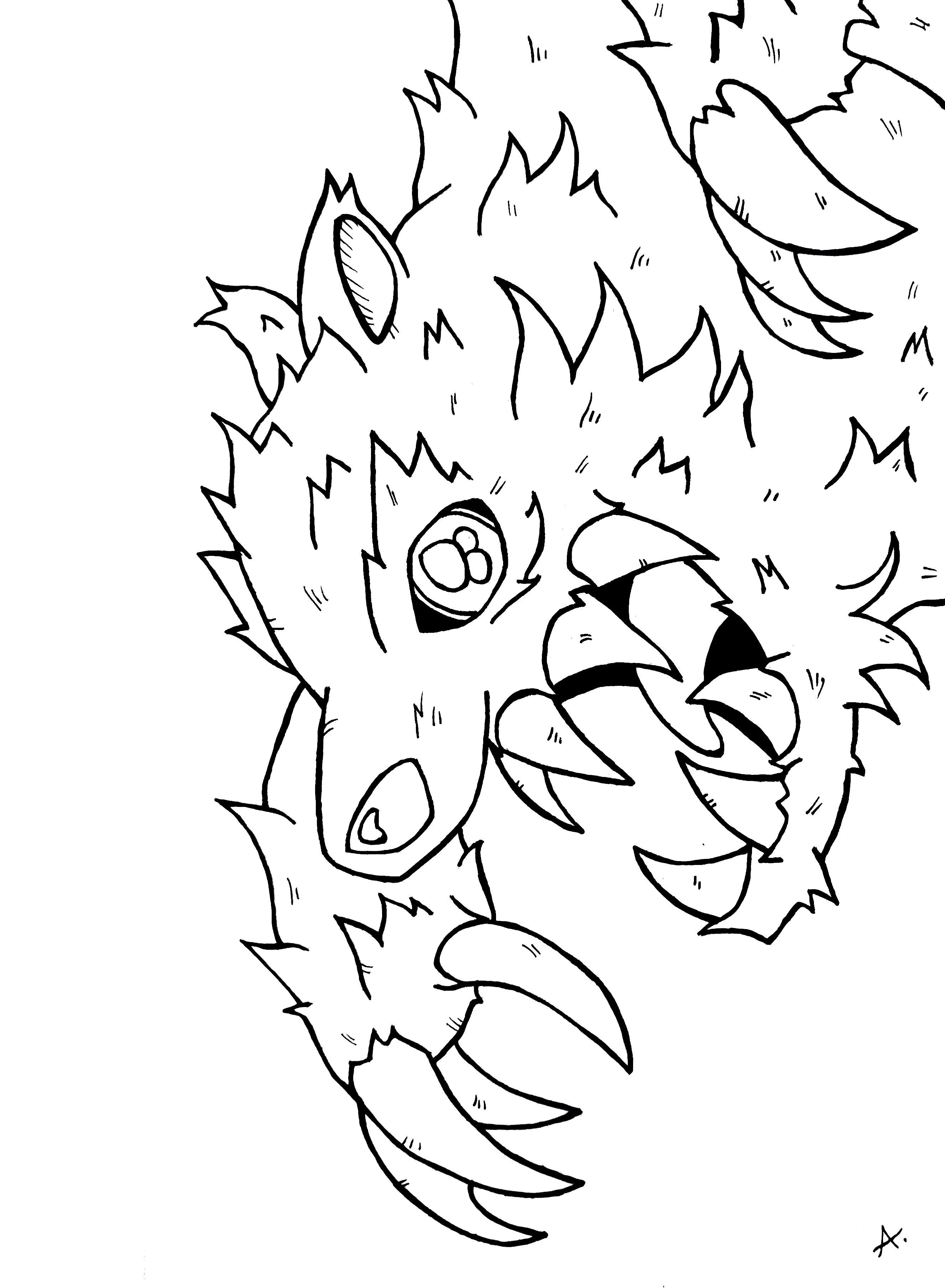 Ink drawing of a quirky cartoon rabbit character with exaggerated expressive features