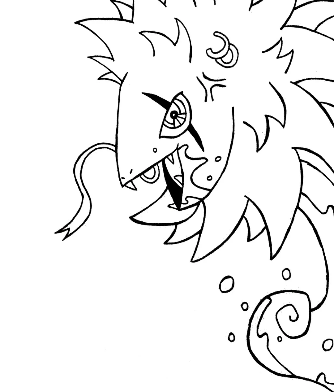 Ink drawing of a mighty dragon rising up powerfully with wings spread wide open