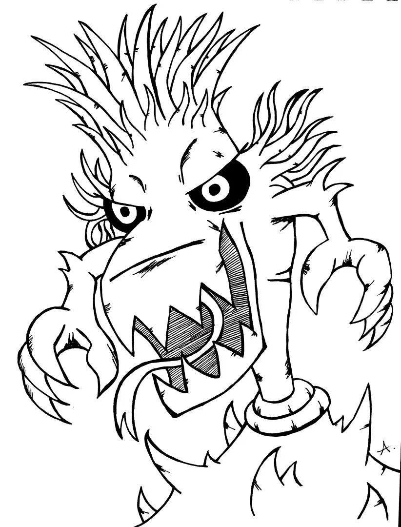 Ink drawing of a stressed cartoon character overwhelmed by paperwork during tax season