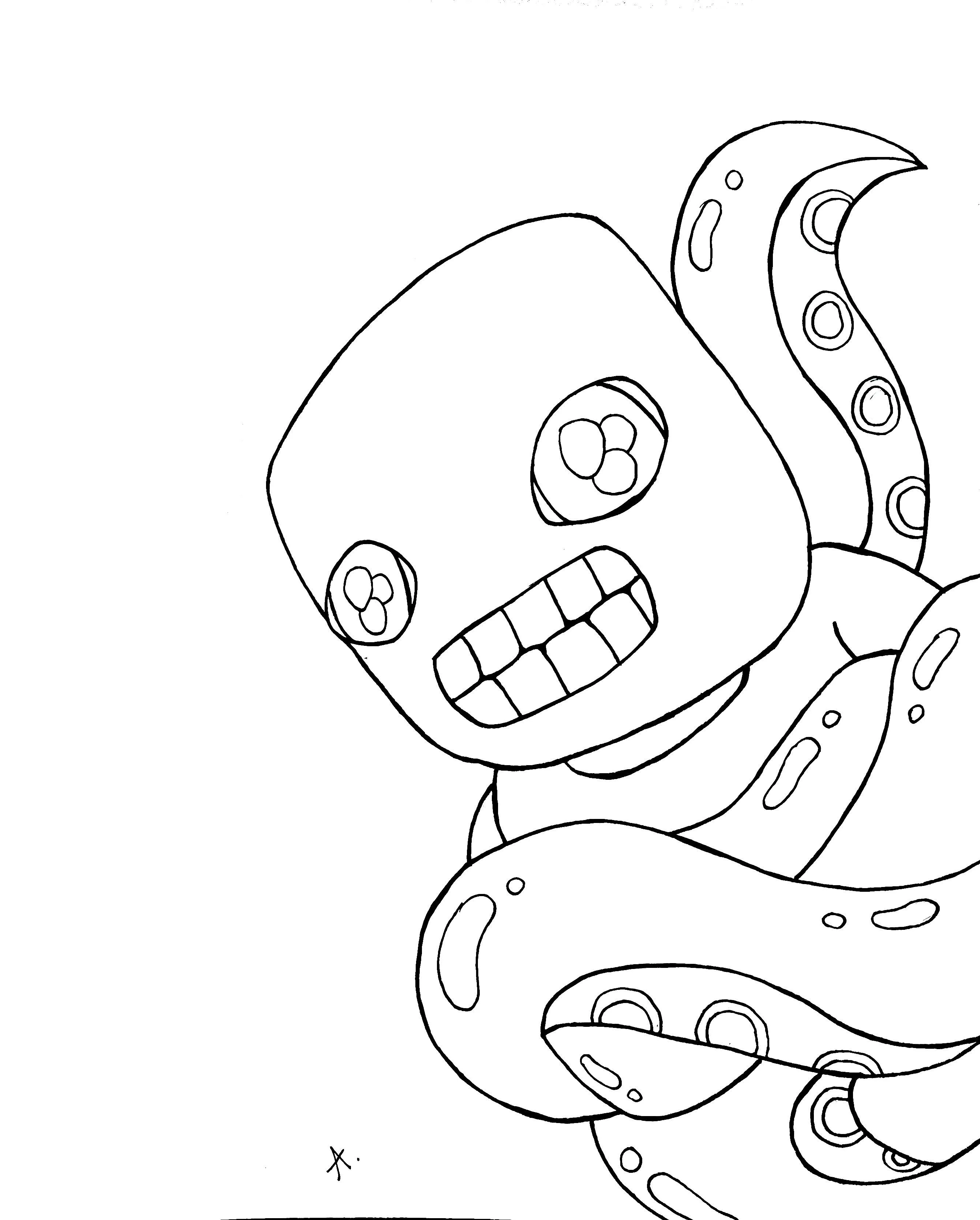 Ink drawing of a cartoon character enduring a dramatic and exaggerated punishment scene