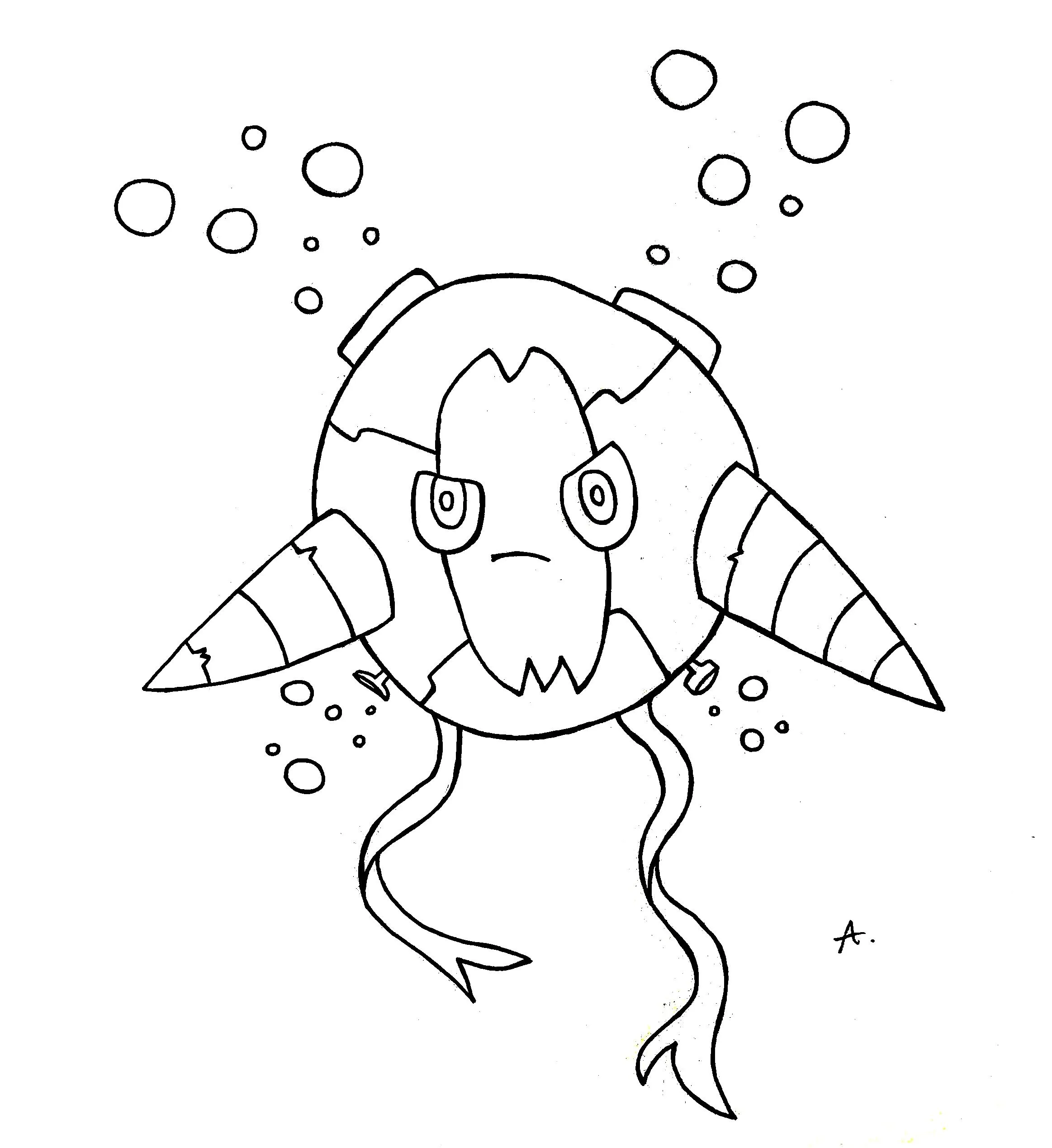 Ink drawing of adventurous characters on a deep underwater quest among sea creatures