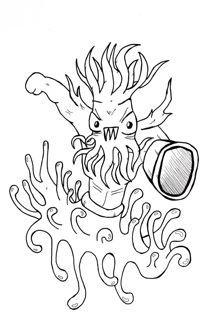 Ink drawing of a cartoon character chaotically planning an overly ambitious vacation trip