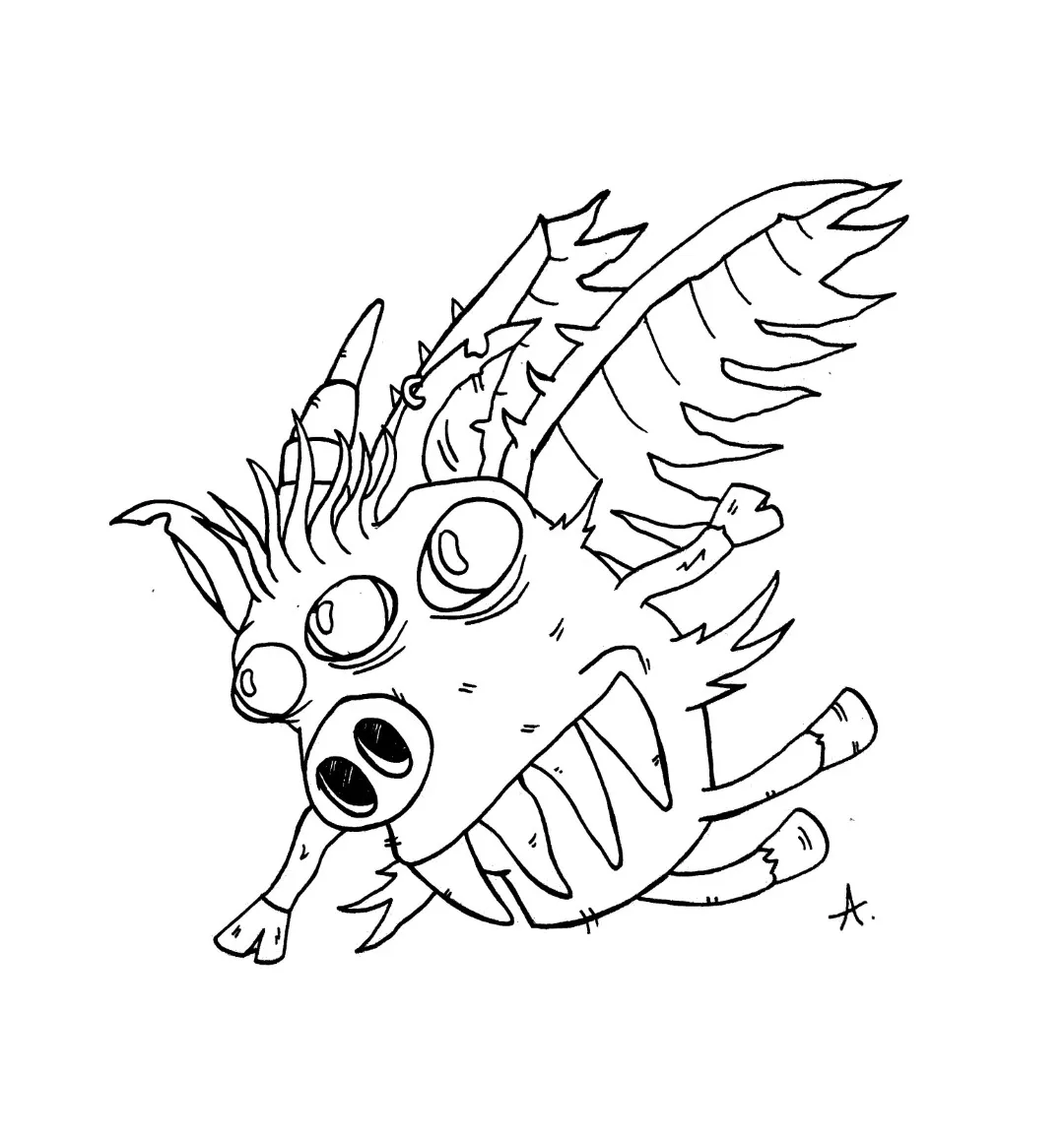 Ink drawing of cartoon pigs soaring through the sky with wings defying all expectations