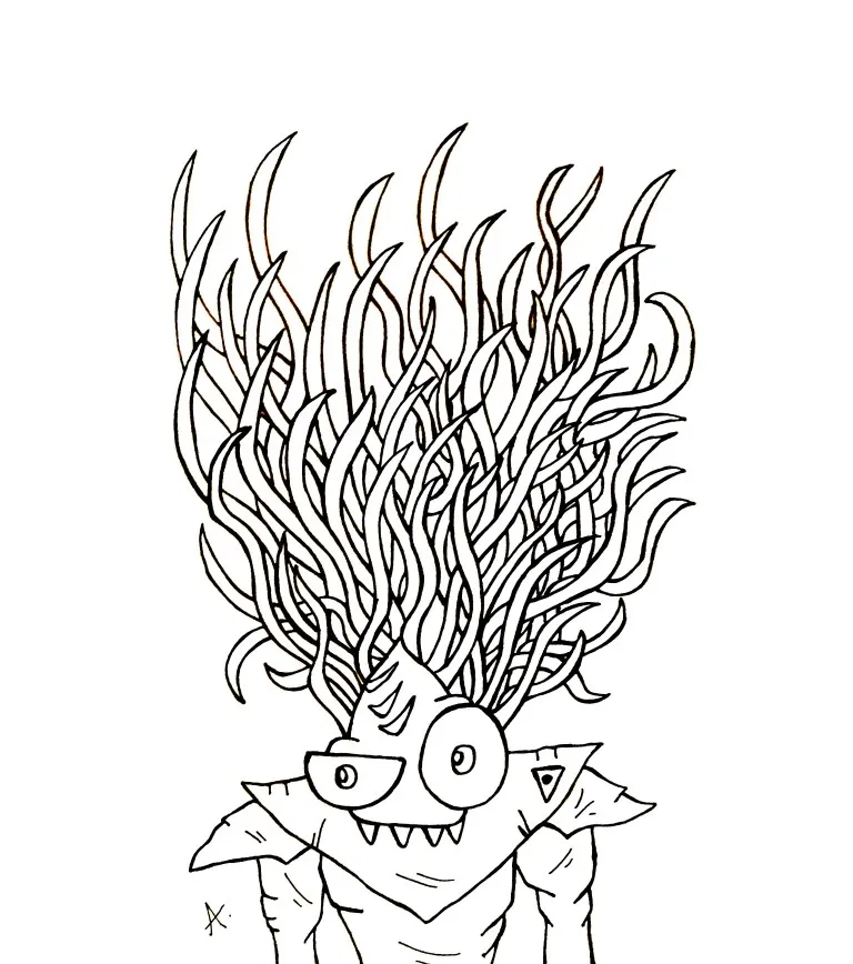 Ink drawing of whimsical cartoon creatures cheerfully embracing a carefree nihilistic existence