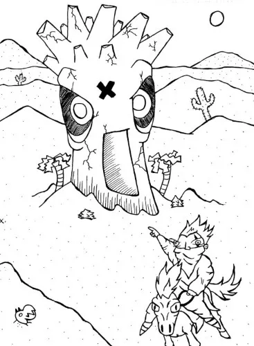 Ink drawing of a distant desert landscape representing a place one never got to visit