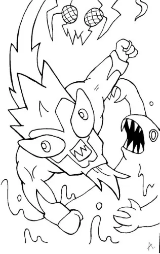 Ink drawing depicting a chaotic doomsday scenario with creatures fleeing mass destruction