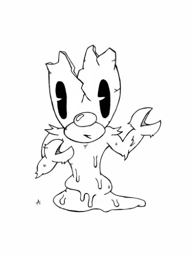 Ink drawing depicting the humorous stages of cartoon creature evolution over time