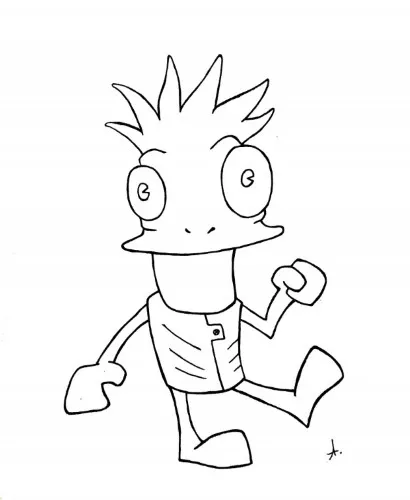 Ink drawing of cartoon characters slowly trudging along a path leading absolutely nowhere