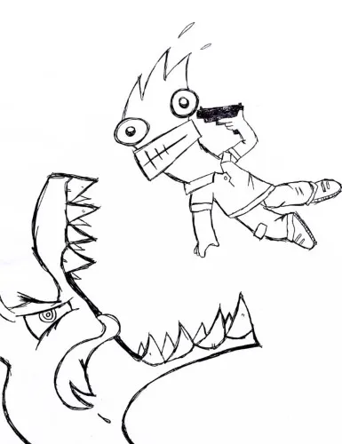 Ink drawing of cartoon characters sharing an emotional and dramatic last goodbye moment