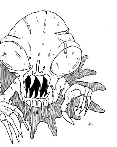 Ink drawing of a miserable cartoon character dreading the start of Monday morning