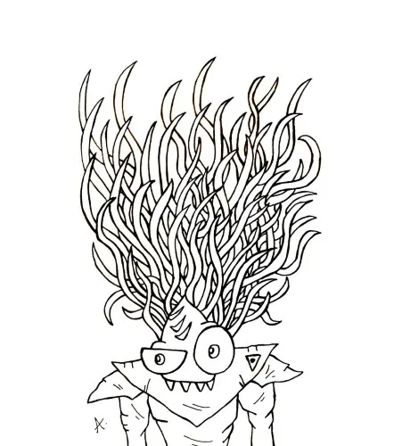 Ink drawing of whimsical cartoon creatures cheerfully embracing a carefree nihilistic existence