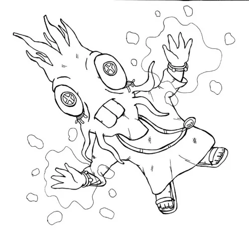 Ink drawing of a mysterious psychic character using telekinetic mind powers on objects