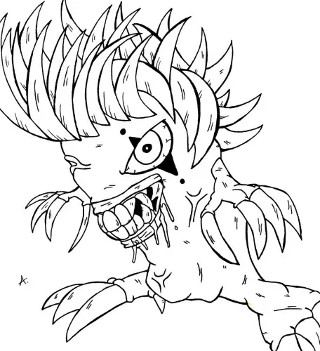 Ink drawing of energetic ska music characters dancing and playing instruments with spirit