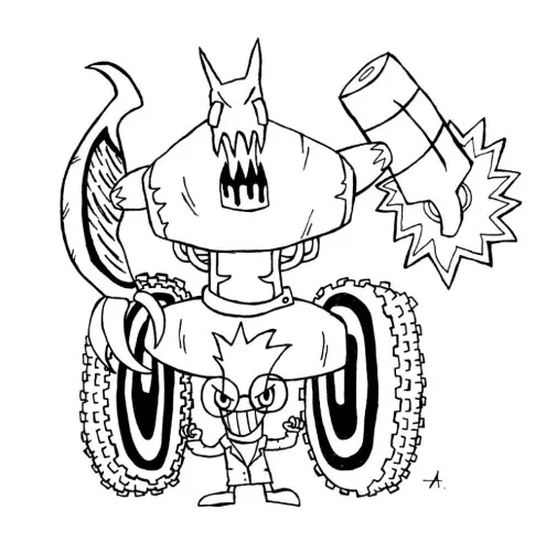 Ink drawing showing the dramatic creation of a new creature or world being formed