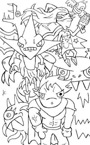 Ink drawing of abandoned forgotten creatures left behind in a desolate empty landscape