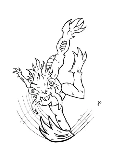 Ink drawing of a cartoon character sprinting in a frantic and dramatic running scene