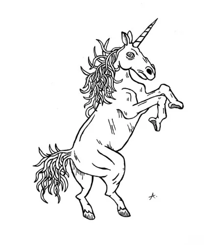 Ink drawing of a charming cartoon turtle character with a detailed patterned shell