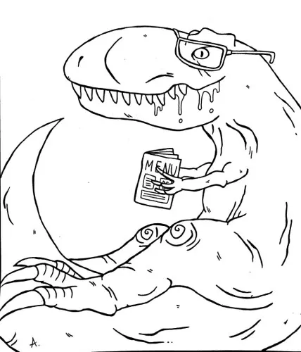 Ink drawing of hungry cartoon creatures eagerly wondering what is for lunch today