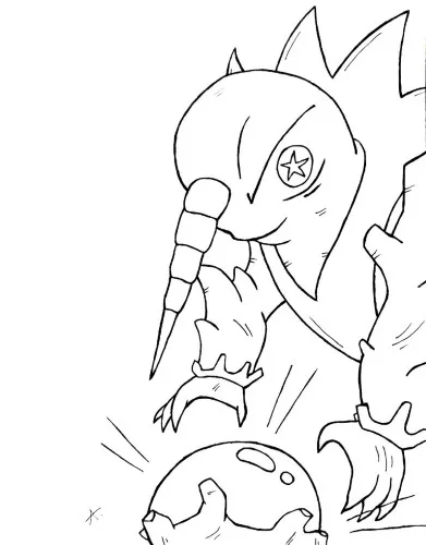 Ink drawing of a witch character casting spells with potions and dark enchantments