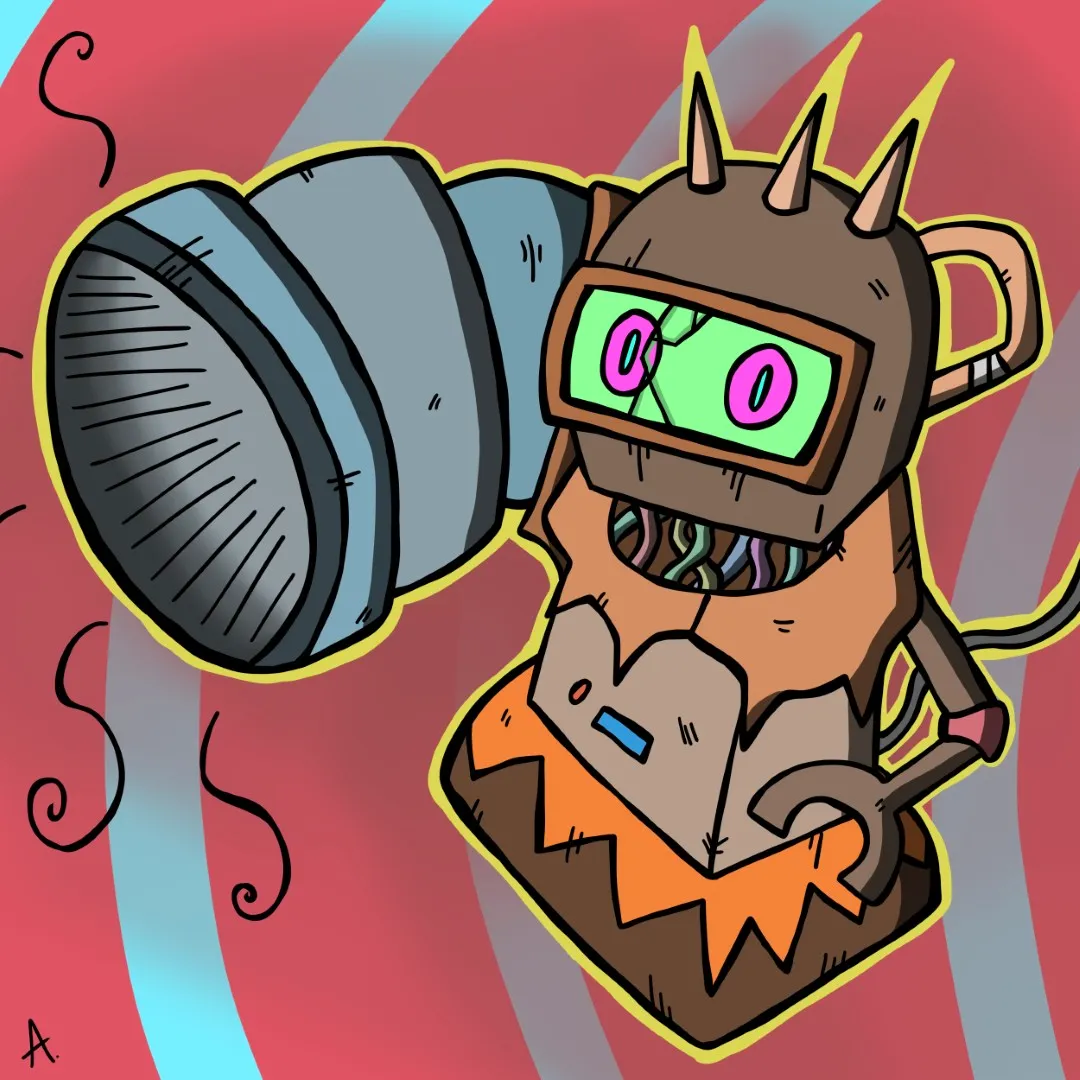 Digital art of unit X-558, a shadowy infiltrator robot with dark matte armor and violet energy lines