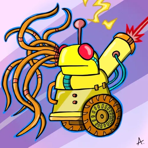 Digital art of unit H-33, a nimble recon robot with lightweight alloy frame and scanning visor