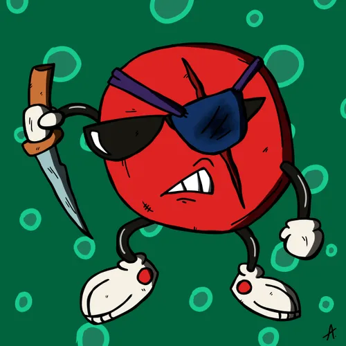 Cartoon illustration of Cool Spot, the sunglasses-wearing red dot mascot from the 90s 7 Up campaigns